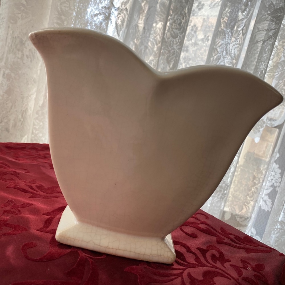 Vintage McCoy Vase Tulip Vase Vintage Pottery Antique Ivory Crackle Finish MCM - Picture 13 of 16